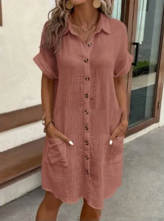 Vestido de Linho com Decote em V