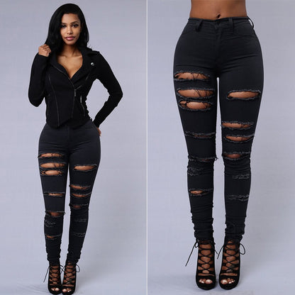 Calças Jeans Skinny Rasgadas de Cintura Média