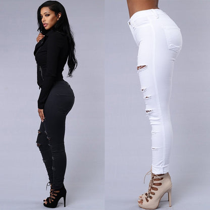 Calças Jeans Skinny Rasgadas de Cintura Média