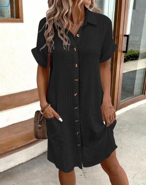 Vestido de Linho com Decote em V