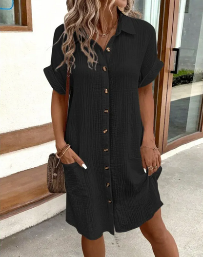 Vestido de Linho com Decote em V
