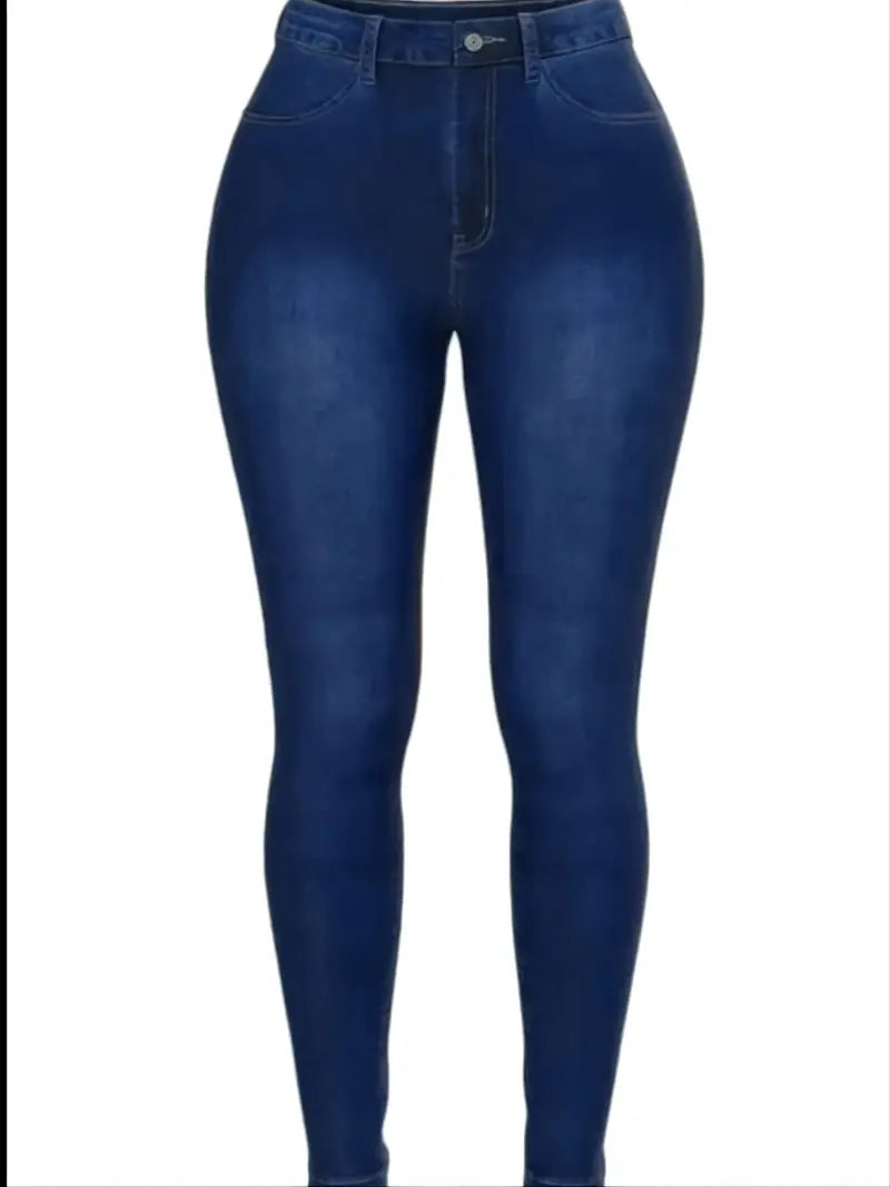 Calças Jeans Skinny Stretch de Cintura Alta em Azul Lavado