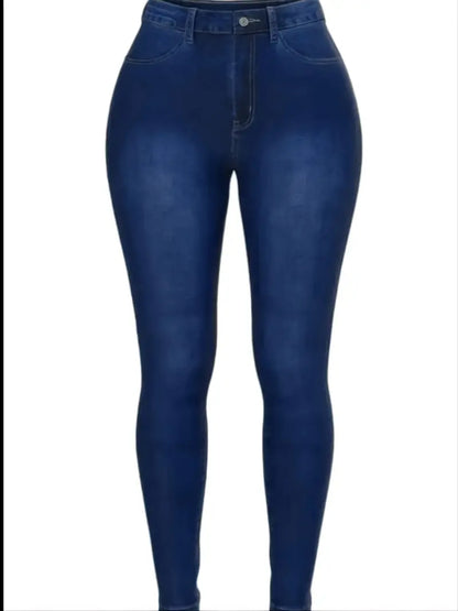 Calças Jeans Skinny Stretch de Cintura Alta em Azul Lavado