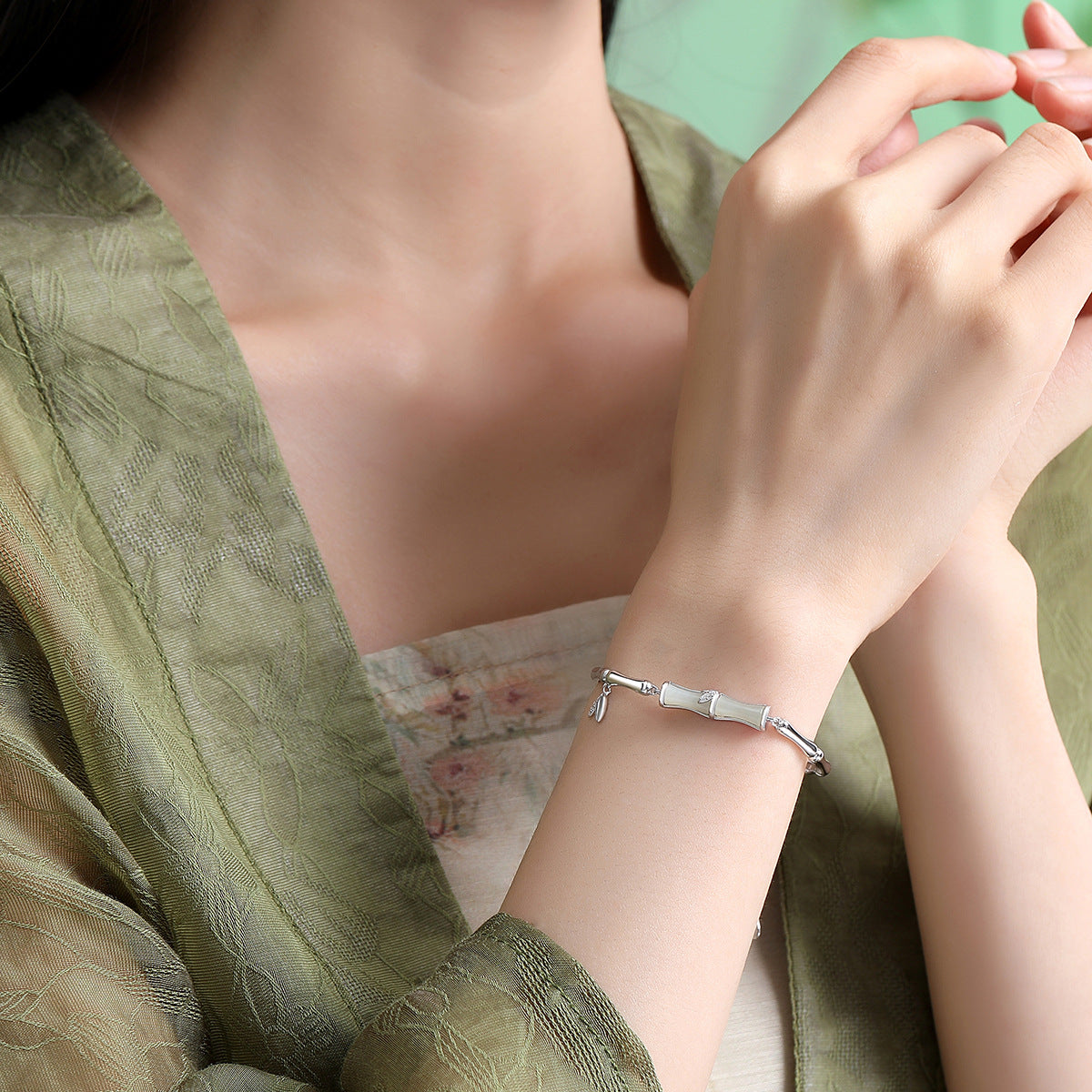 Pulseira Bambu com Acabamento em Prata de Lei
