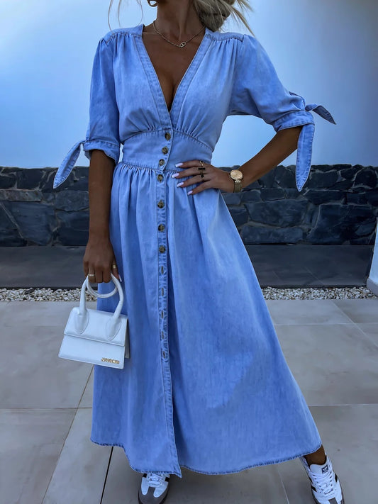 Vestido Longo A-Line com Botões | Casual Chic