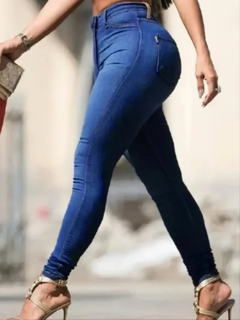 Calças Jeans Skinny Stretch de Cintura Alta em Azul Lavado