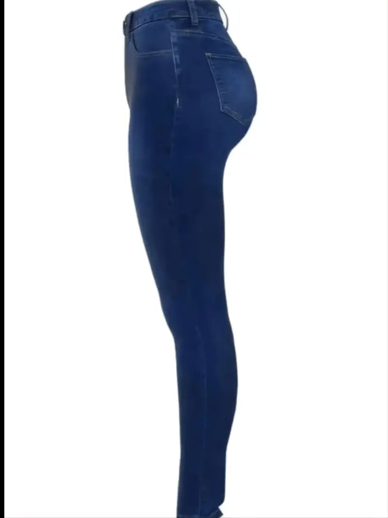 Calças Jeans Skinny Stretch de Cintura Alta em Azul Lavado