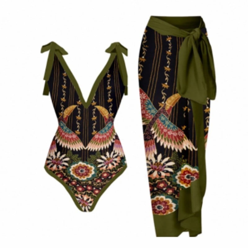 Conjunto Fato de Banho e Saia Estilo Vintage