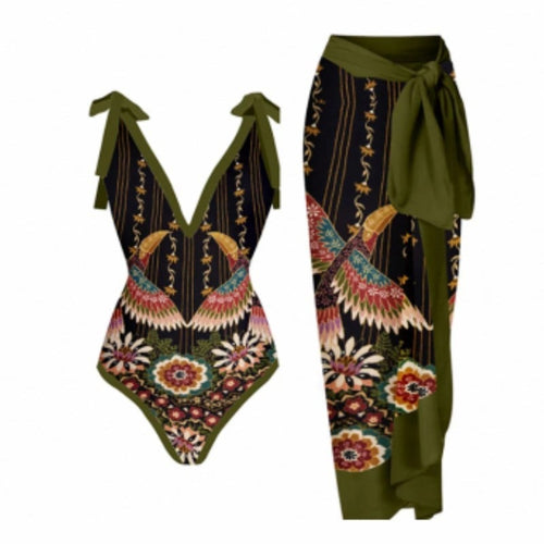 Conjunto Fato de Banho e Saia Estilo Vintage