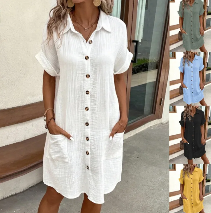Vestido de Linho com Decote em V