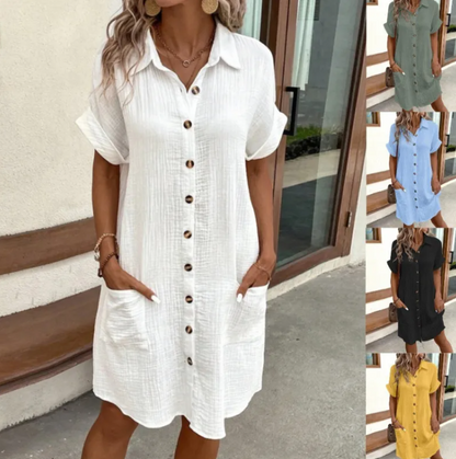 Vestido de Linho com Decote em V