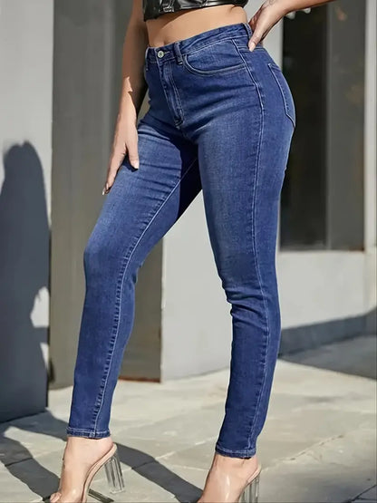 Calças Jeans Skinny Stretch de Cintura Alta em Azul Lavado