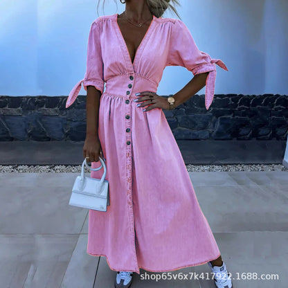 Vestido Longo A-Line com Botões | Casual Chic