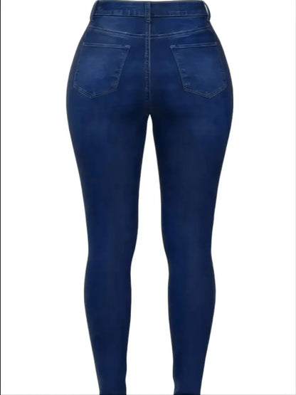Calças Jeans Skinny Stretch de Cintura Alta em Azul Lavado
